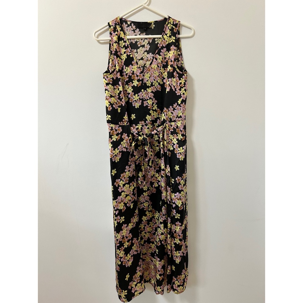 No.6 Store Womens Black Yellow Pink Floral Rayon Sleeveless Midi Dress Size S